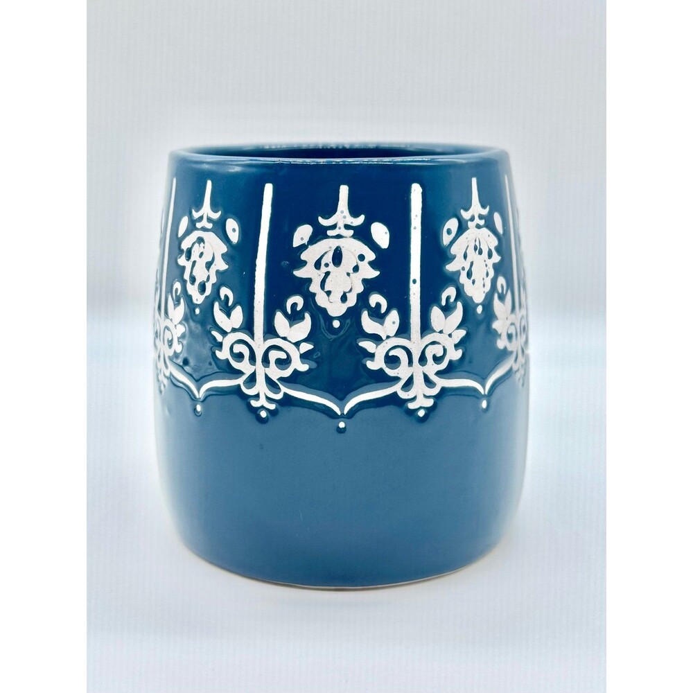 Fabulous Home Filigree Embossed Teal Blue Green White Coffee Mug Cup - Picture 2 of 8